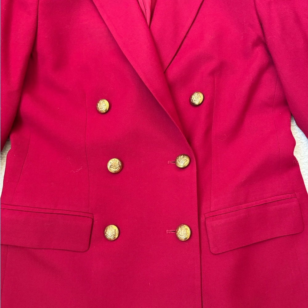 Vintage Talbots red double breasted 100% worsted wool blazer gold buttons, sz 6P - Picture 3 of 8